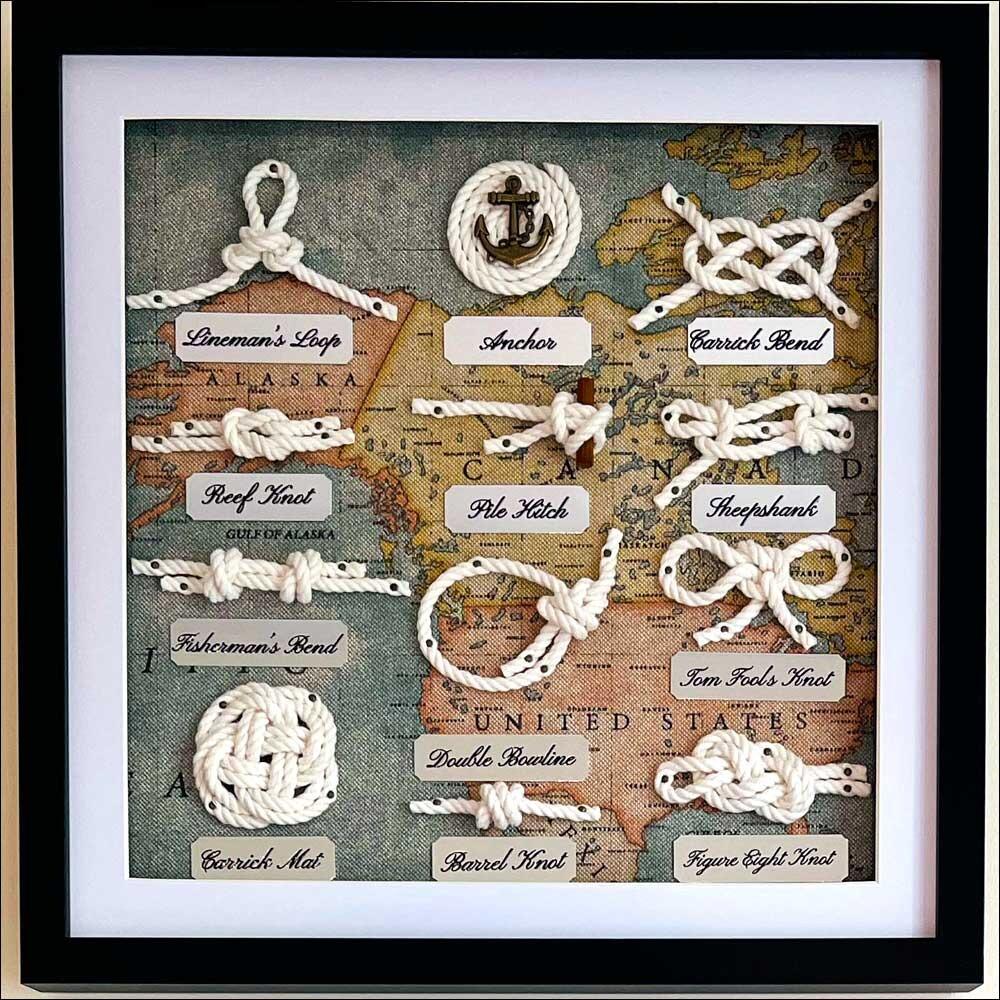 North America map with sailor's knot for display