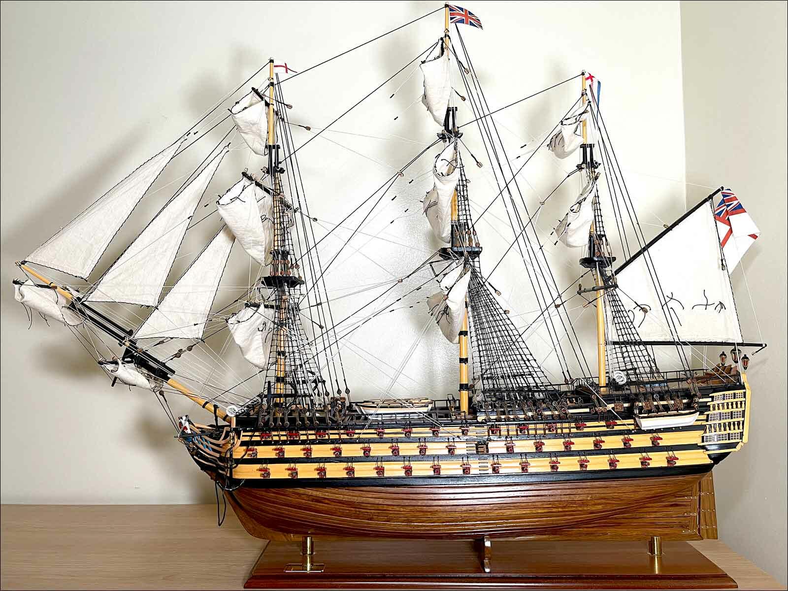 HMS Victory model ship with sails unfurled