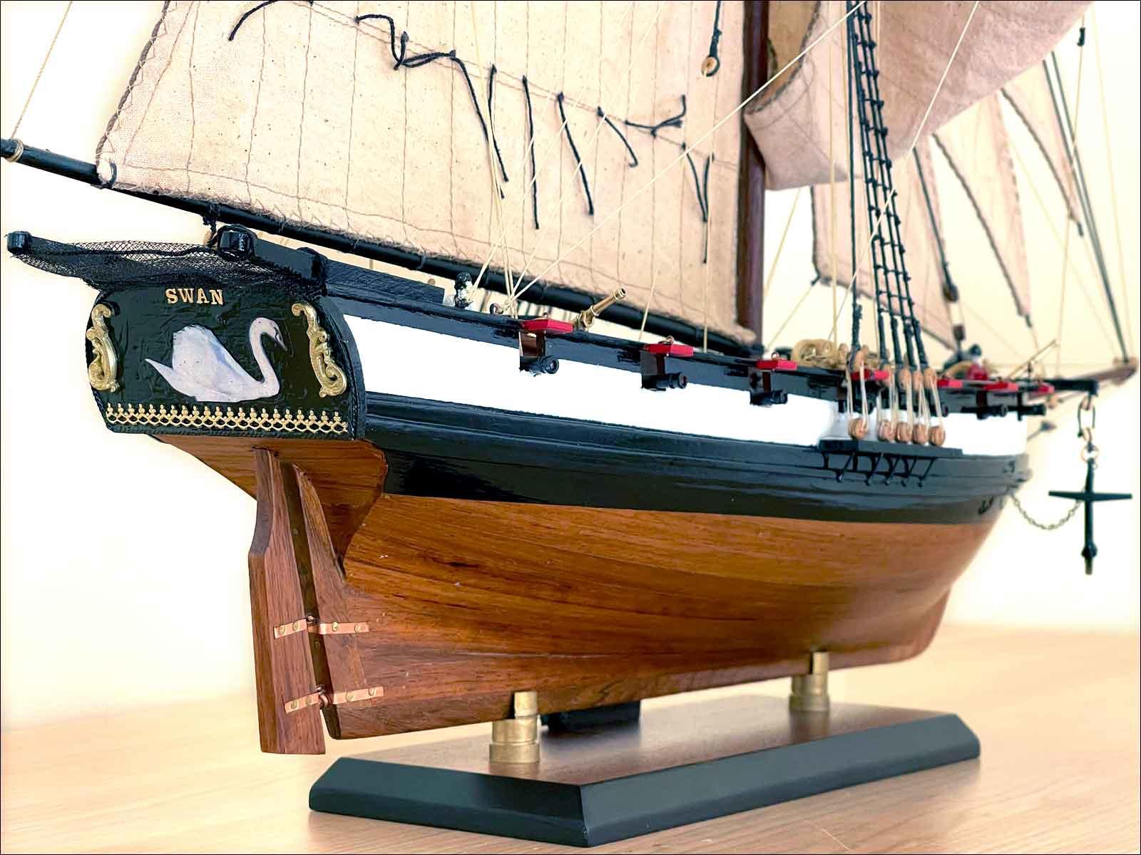 wooden model sailing ship HMS Swan