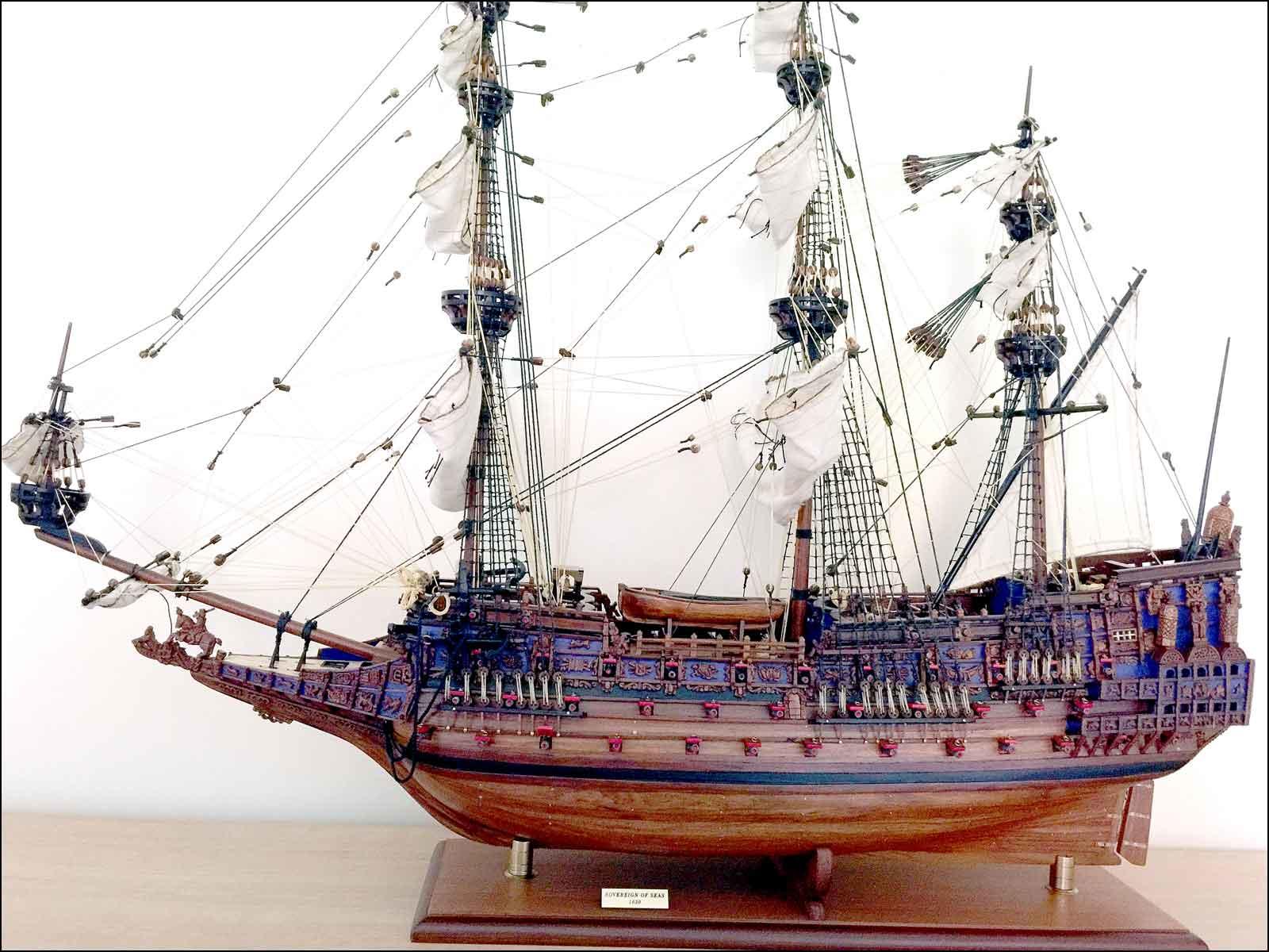 Fully built wooden ship model in large scale