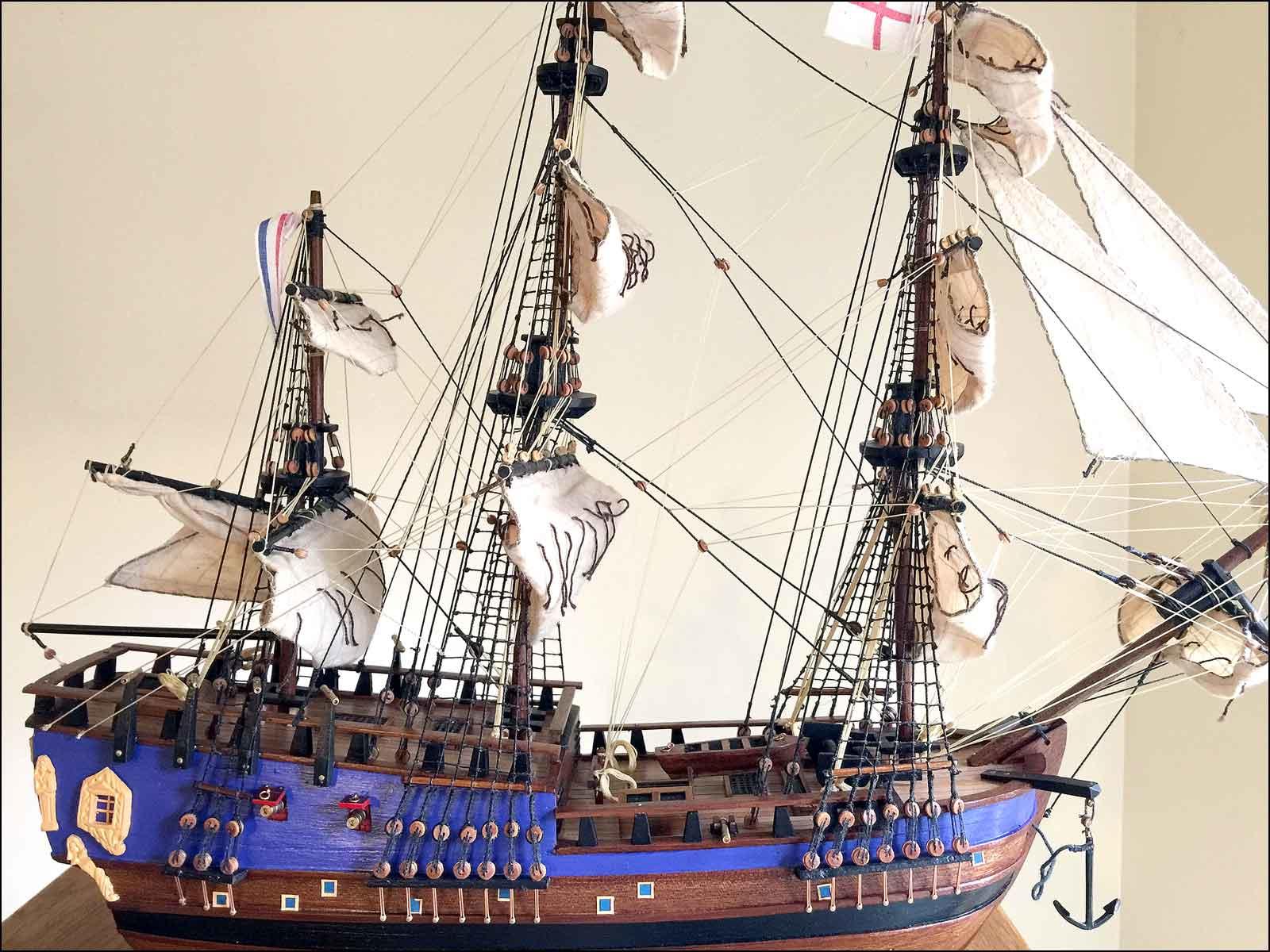 fully built model ship of Cook's Endeavour