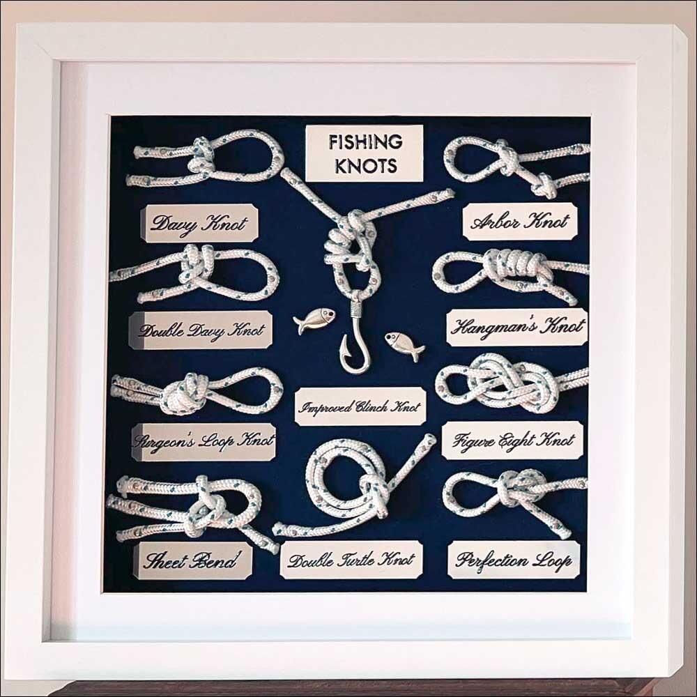 Display board with Ten fishing knots traditionally used in fishing
