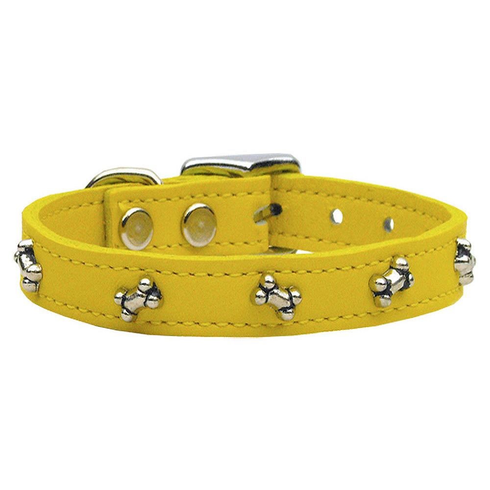 yellow dog bone leather dog collar