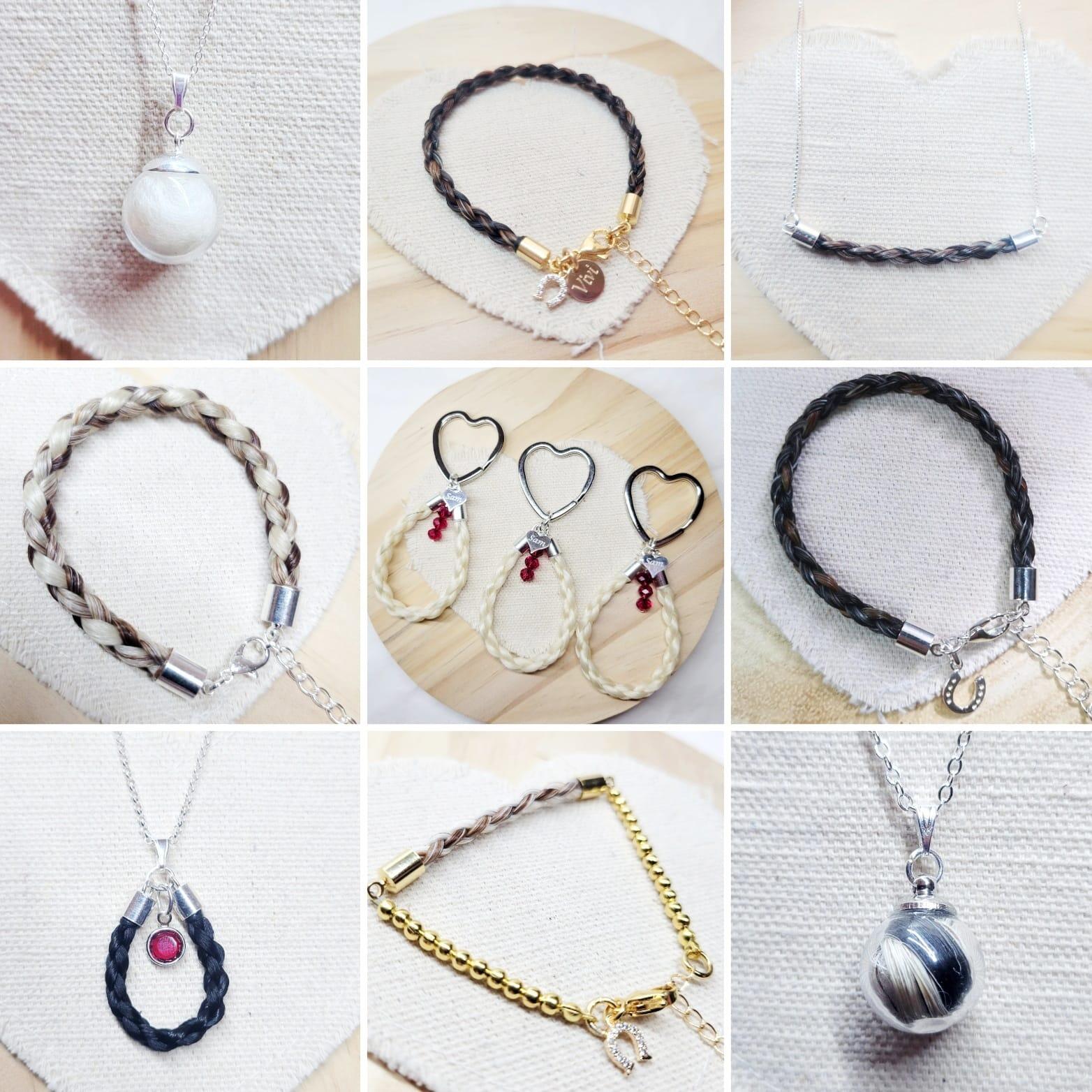 A collection of stunning hand made horsehair jewellery items by Daisy-Chain Equestrian