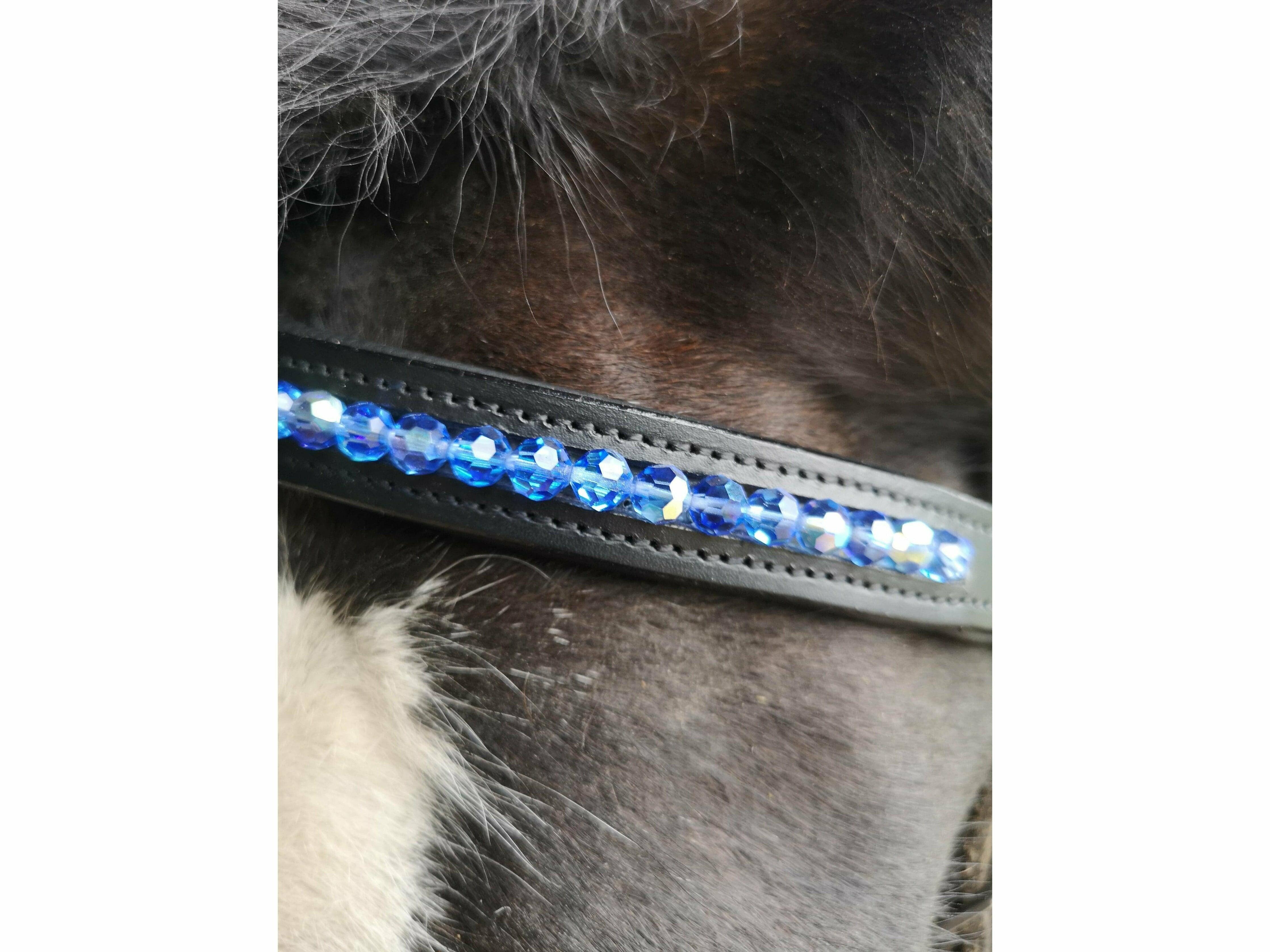 Custom horse browband with stunning blue glass beads