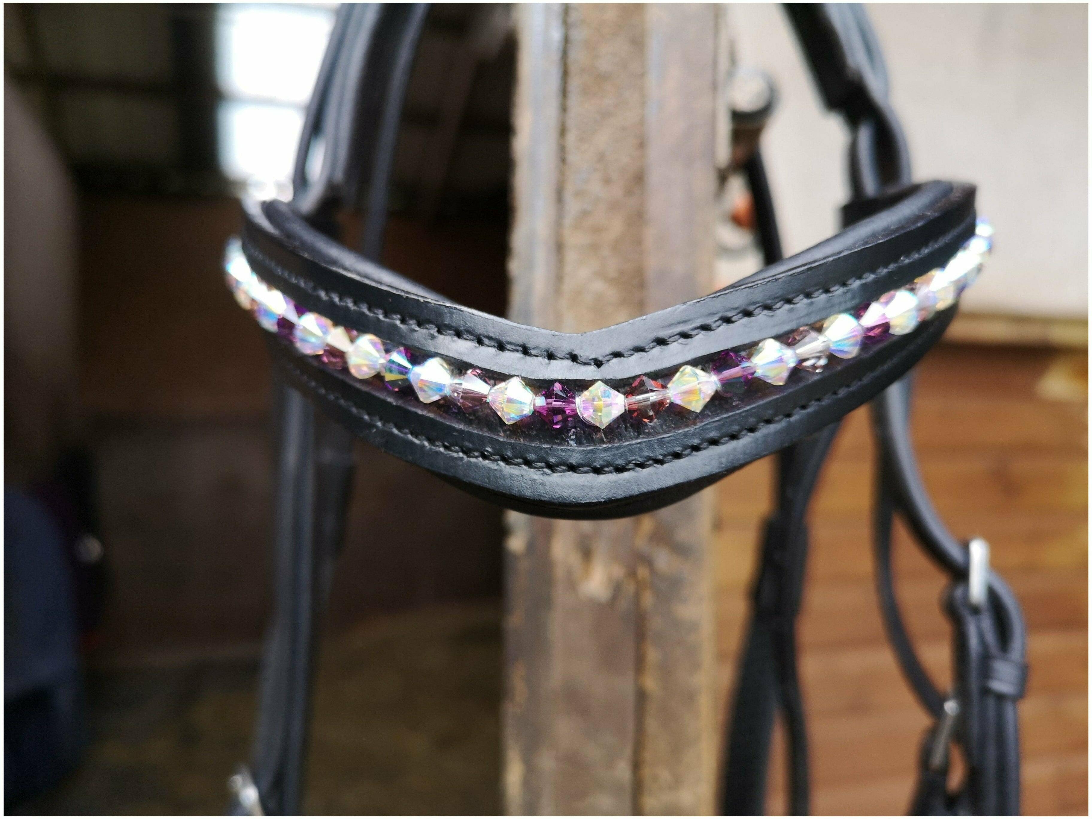 Daisy-Chain Equestrian Browband Custom-made Leather Browband with Preciosa Crystal beads