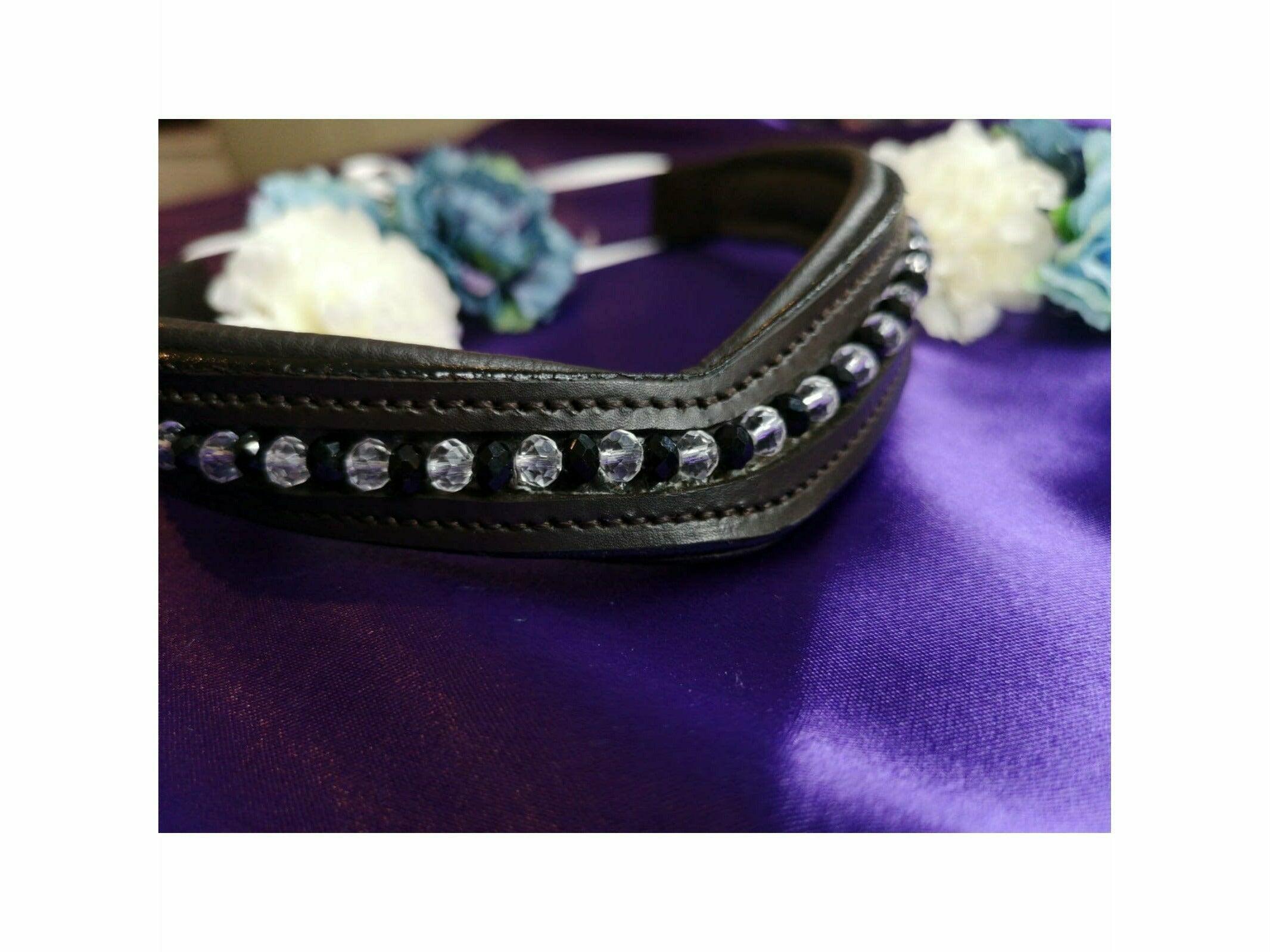 Daisy-Chain Equestrian Browband Custom-made Leather Browband with Faceted Glass Beads