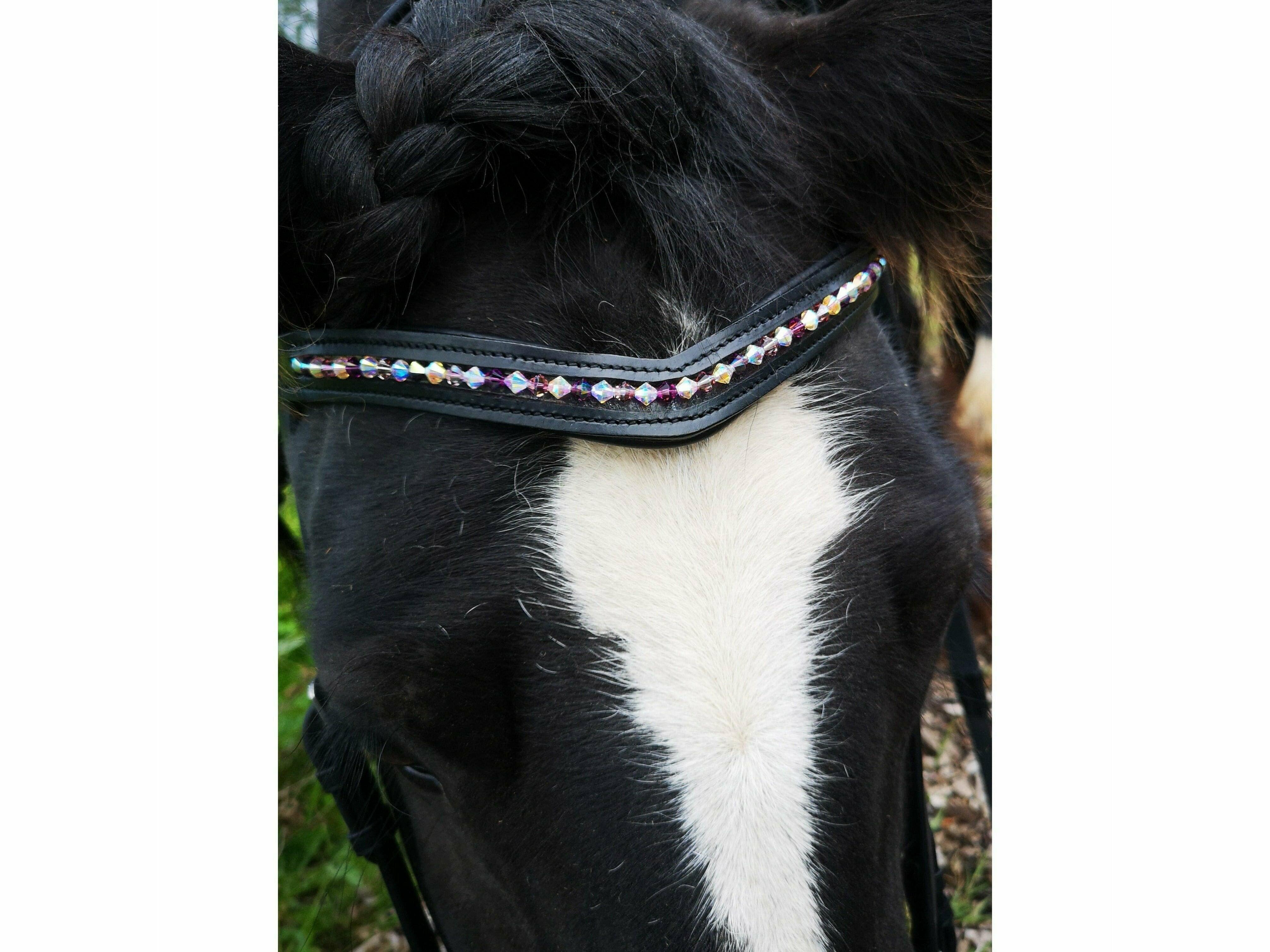 Daisy-Chain Equestrian Browband Custom-made Leather Browband with Preciosa Crystal beads
