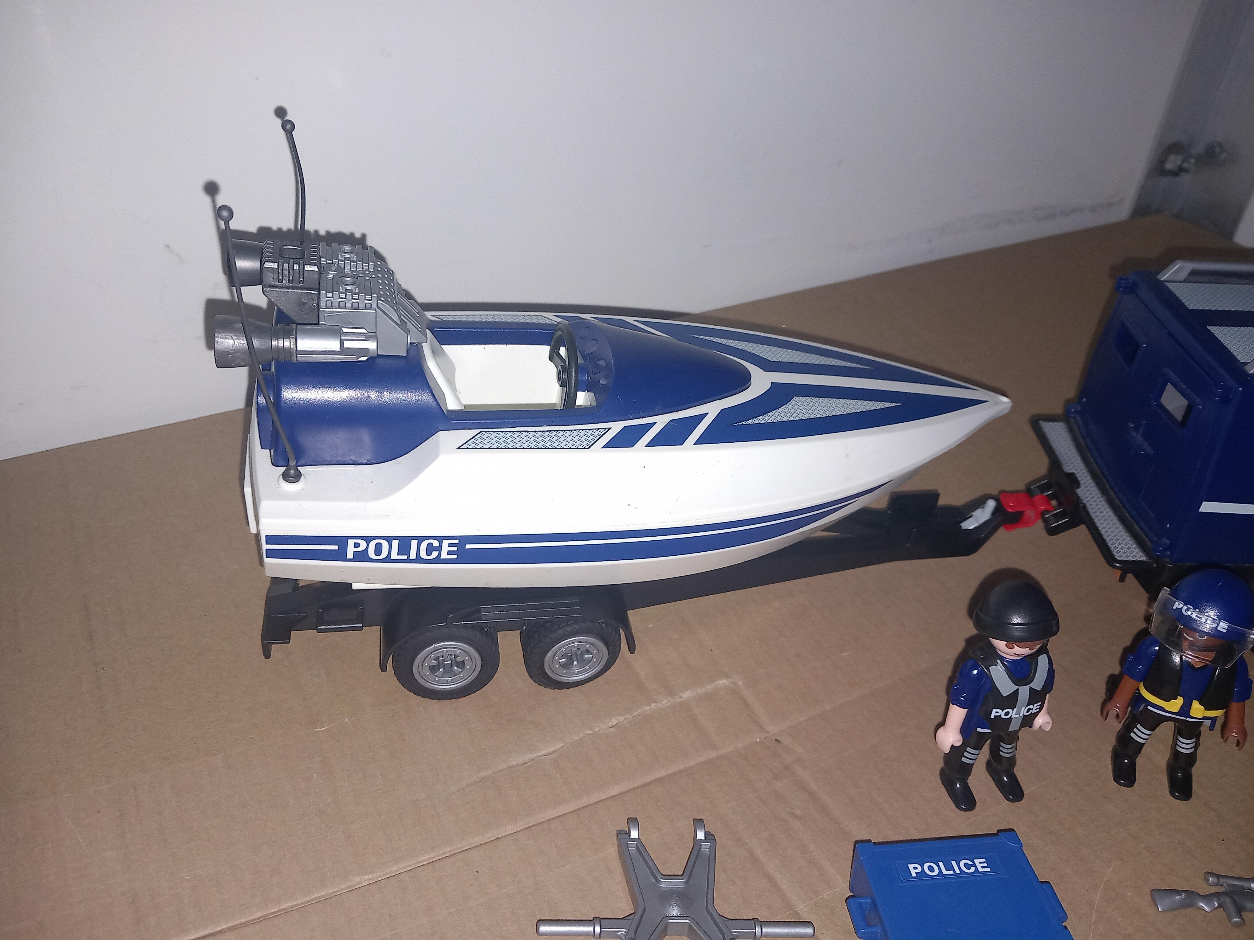 Playmobil 5187 Police Truck With Trailer Speed Boat Set Used Clearance