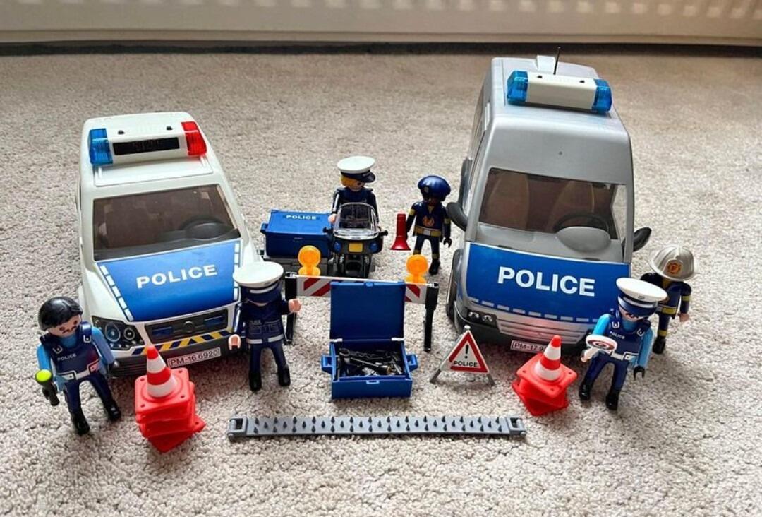 Playmobil Police Trio Van Motorbike Car Used Clearance