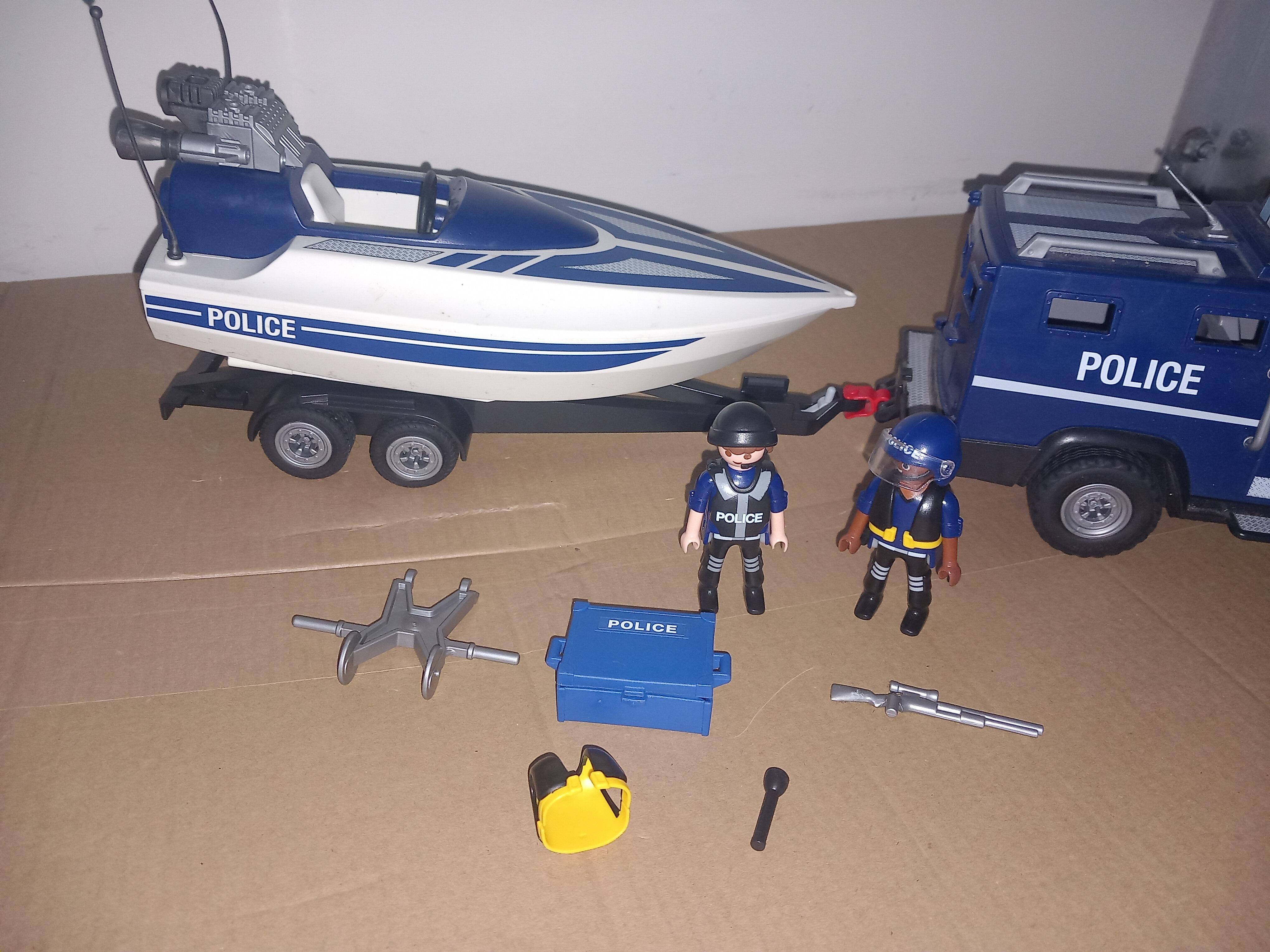 Playmobil 5187 Police Truck With Trailer Speed Boat Set Used Clearance