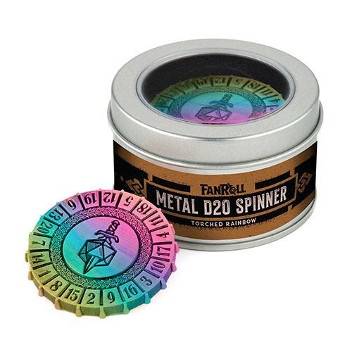 Torched rainbow D20 spinner showing colour gradients