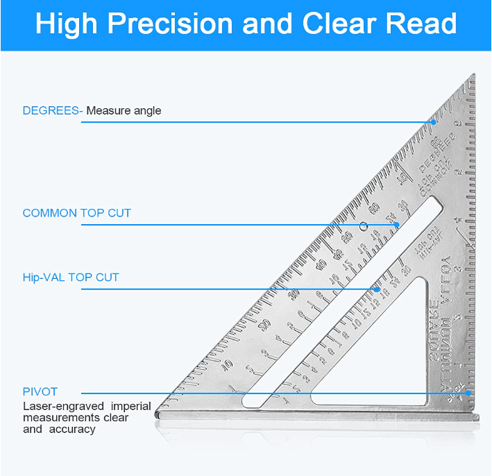 Joiners Foot Ruler 7” Carpenters Roofing Rafters Joiner Aluminium Angle Square Triangle ...