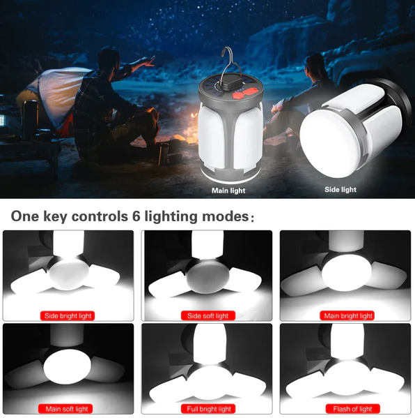 Lanterne Camping Solaire Et USB 2000LM – 120 LED, Rechargeable 3600mAh, Pour Tente, Barbecue, Extérieur