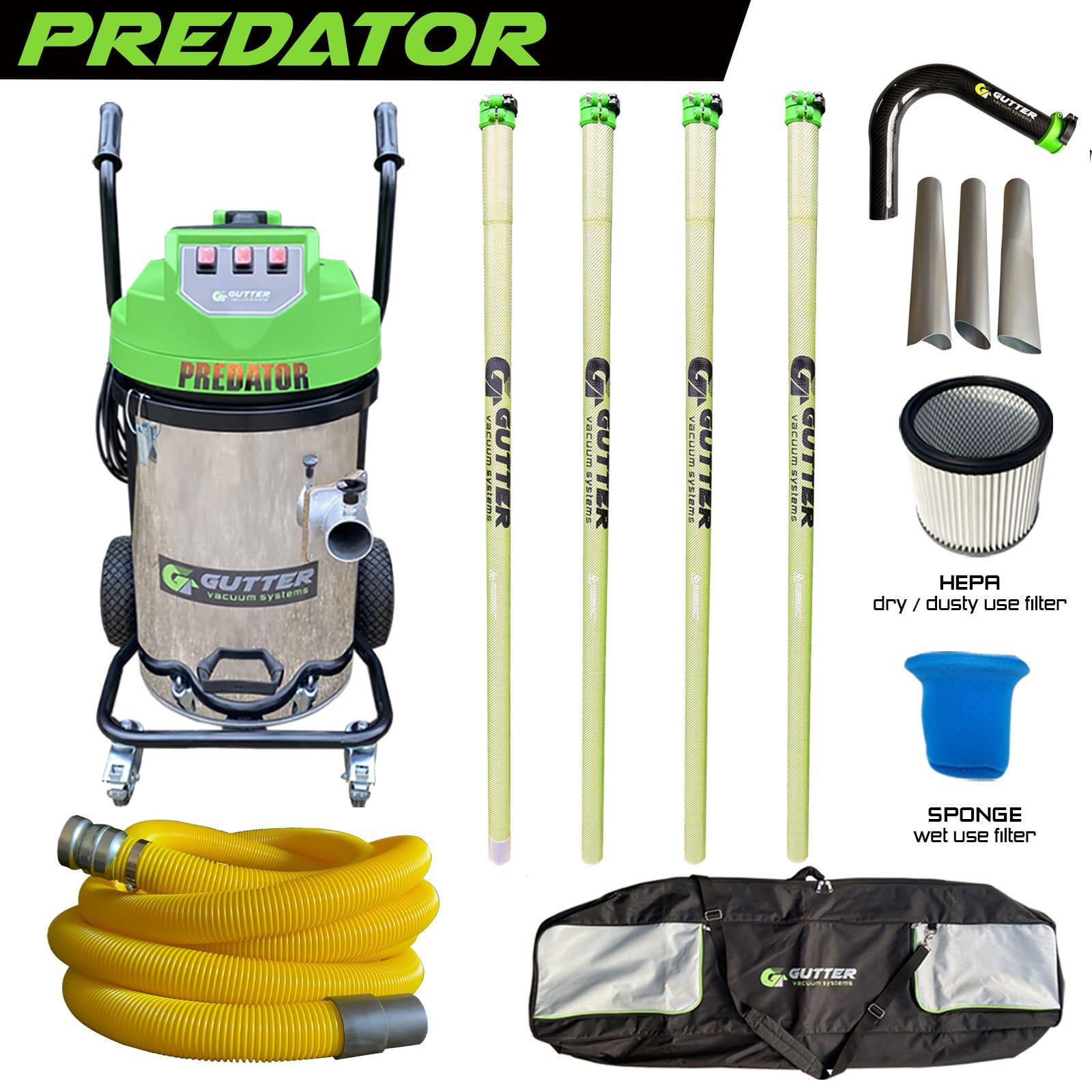 Predator Stainless Steel Drum – Anti Conductive Clamped Carbon Fibre Gutter Vacuum System – (51mm) Rigid Neck + 10m Hose