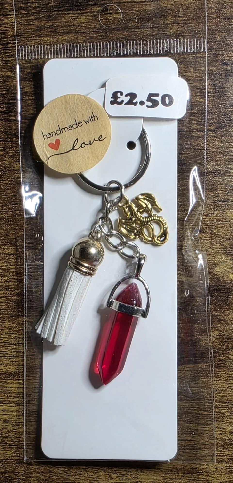 dragon white tassel red gem keyring