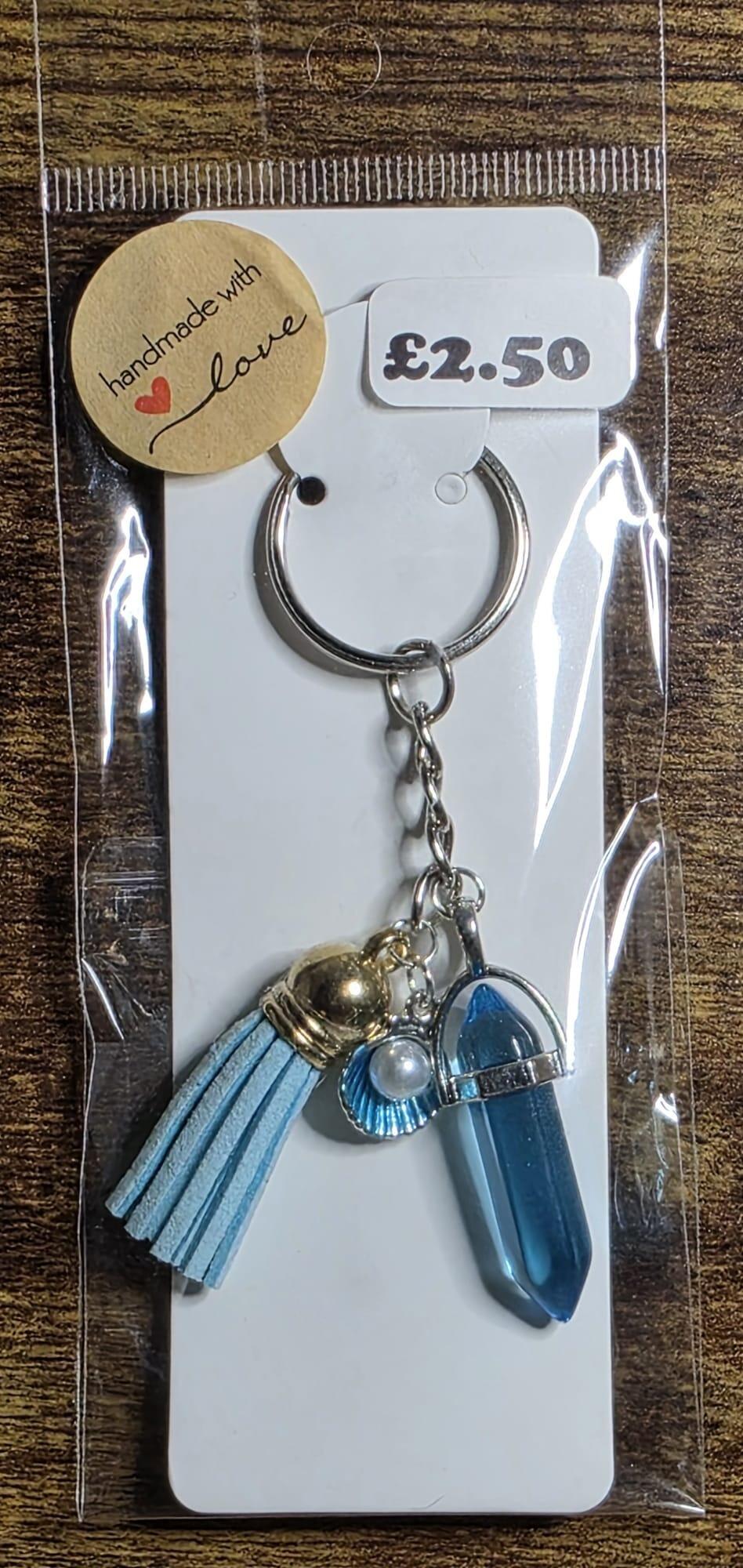 shell pearl blue tassel and blue gem keyring