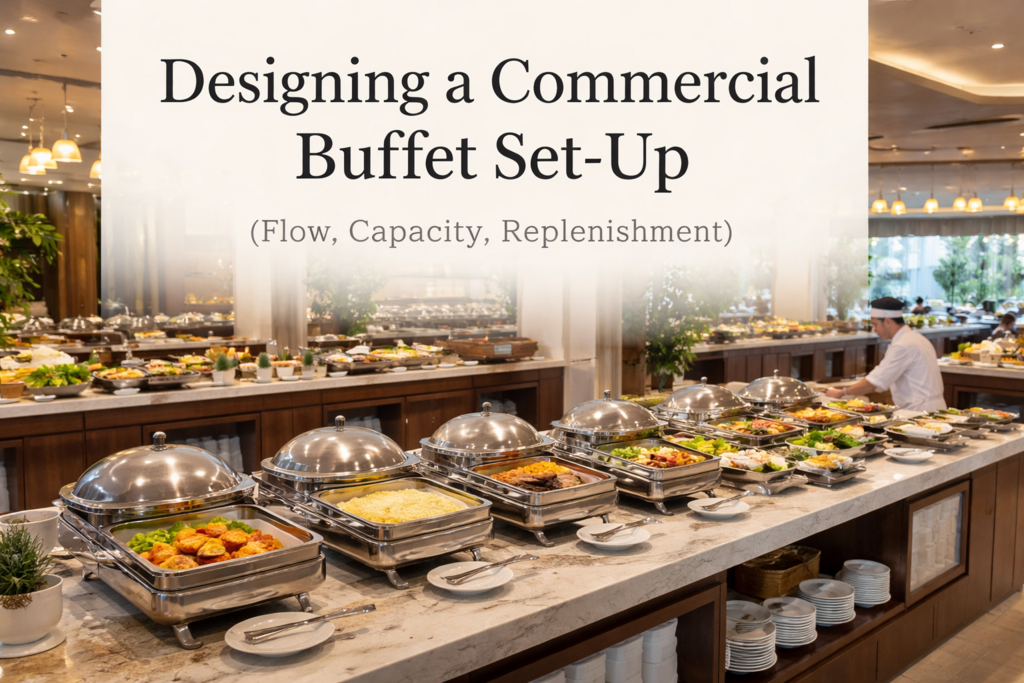 Designing a commercial buffet set-up (flow, capacity, replenishment)