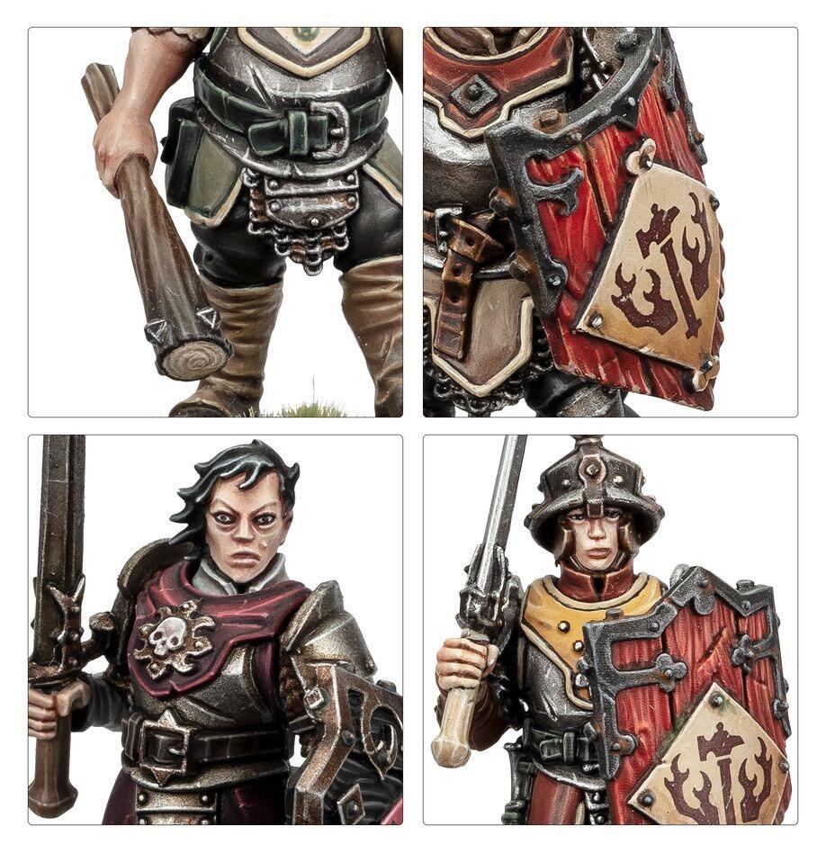 Side view showing shields and weapons