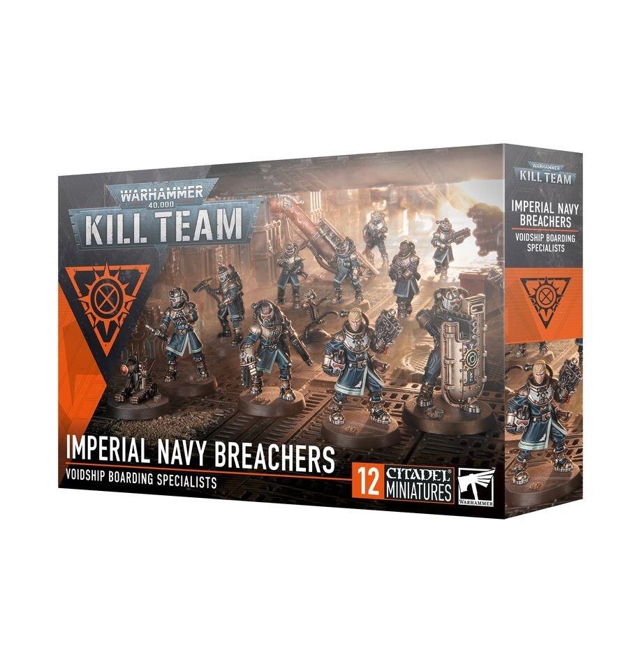 The Imperial Navy Breachers are formidable elite troops designed for aggressive close-quarter combat, ideal for the tight confines of spaceships and hive cities. This multi-part plastic kit allows you to assemble a squad of 10 Breachers with two robotic allies: the scanning C.A.T. Unit and the explosive Gheistskull. 1