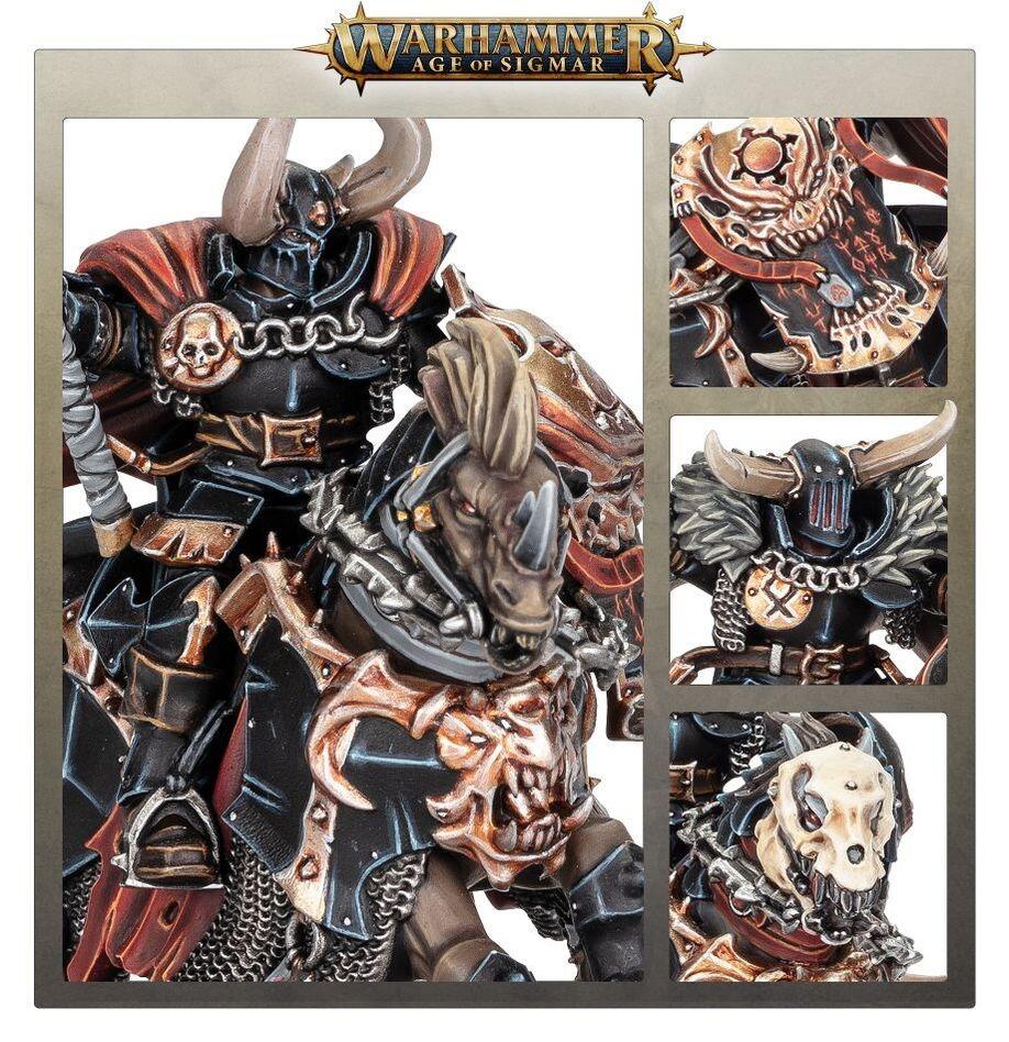 Side view showing ornate barding and weapons