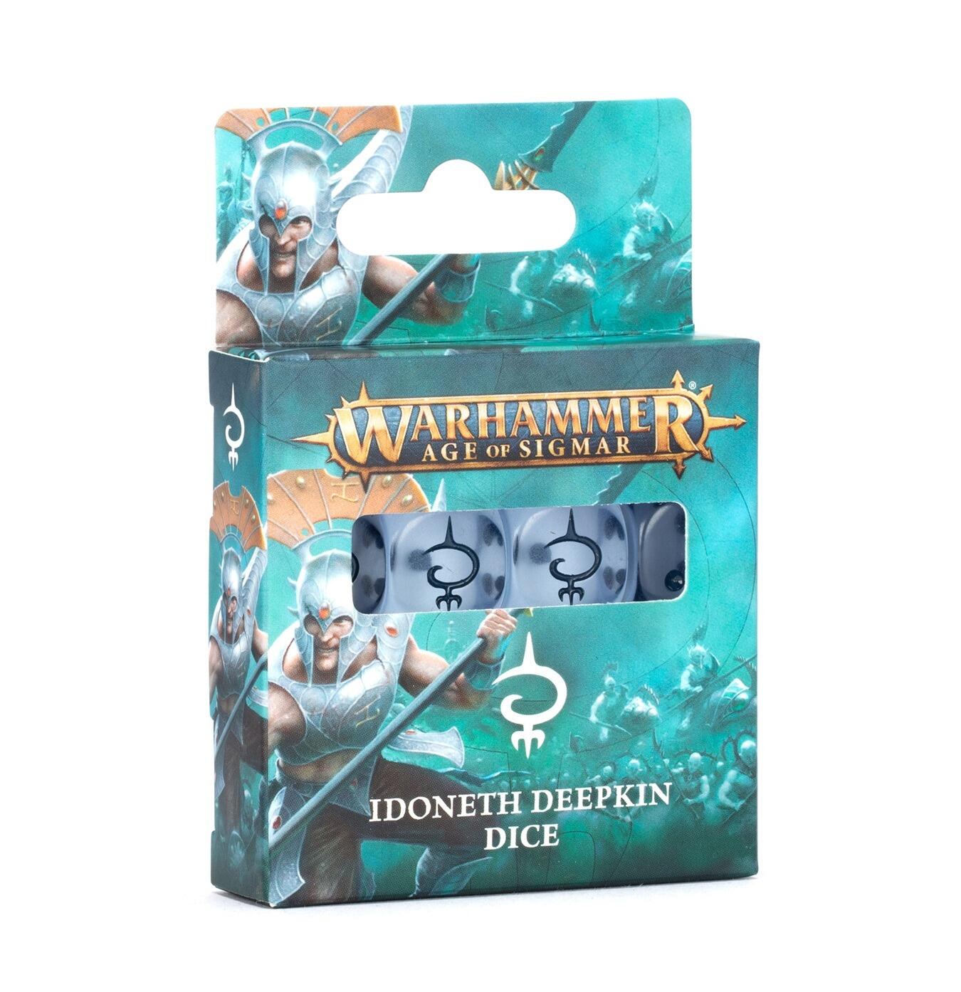 Idoneth Deepkin Dice Set – Frosted Blue Dice with Faction Icon for Age of Sigmar