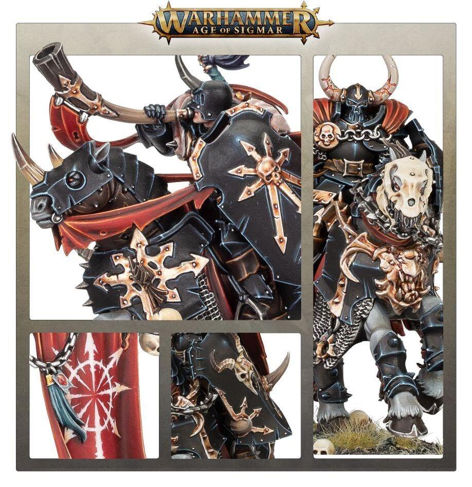 Side view showing ornate barding and weapons