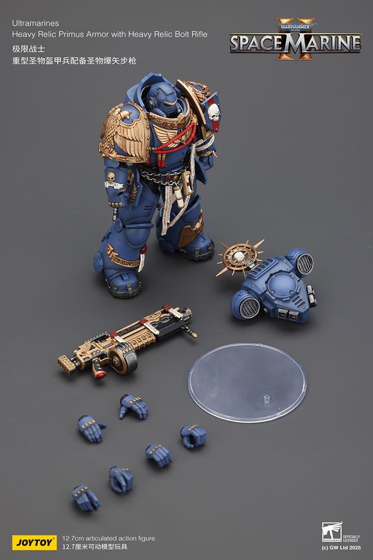 Ultramarines in Heavy Relic Primus Armour aiming bolt rifle