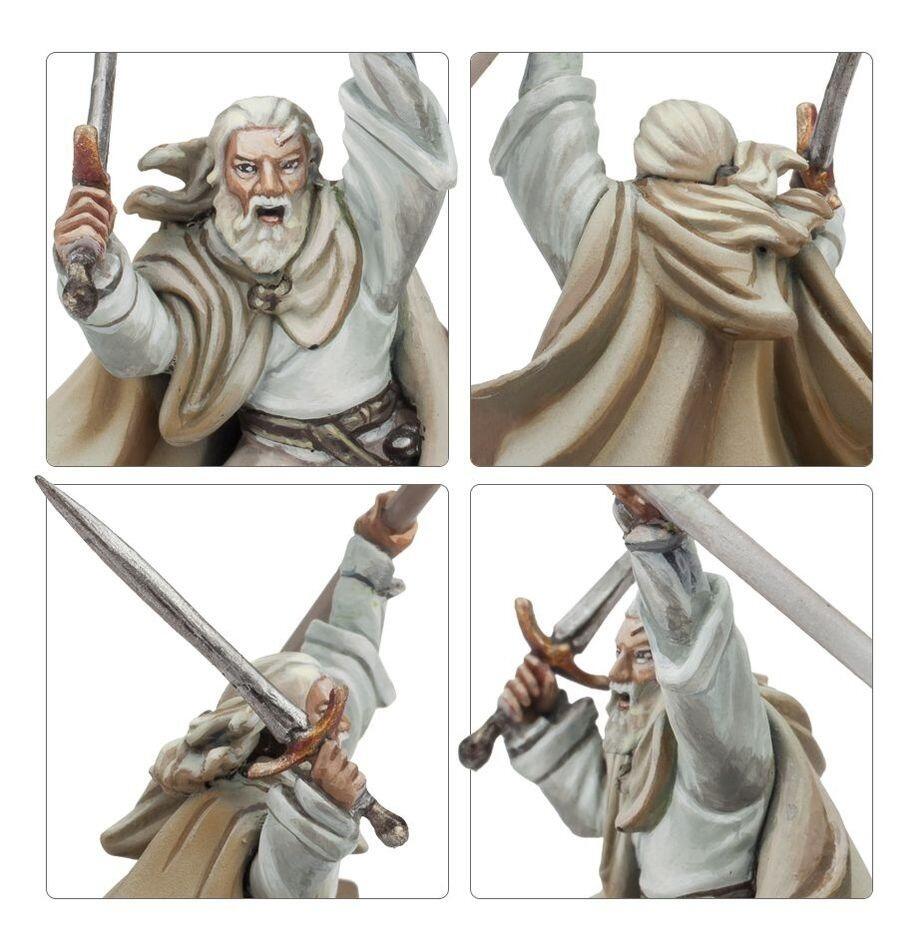 Gandalf the White on foot holding staff and sword