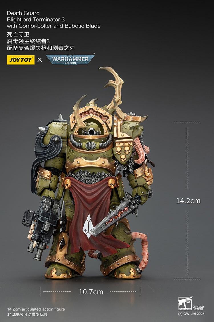 Close-up of pitted armour and Nurgle iconography