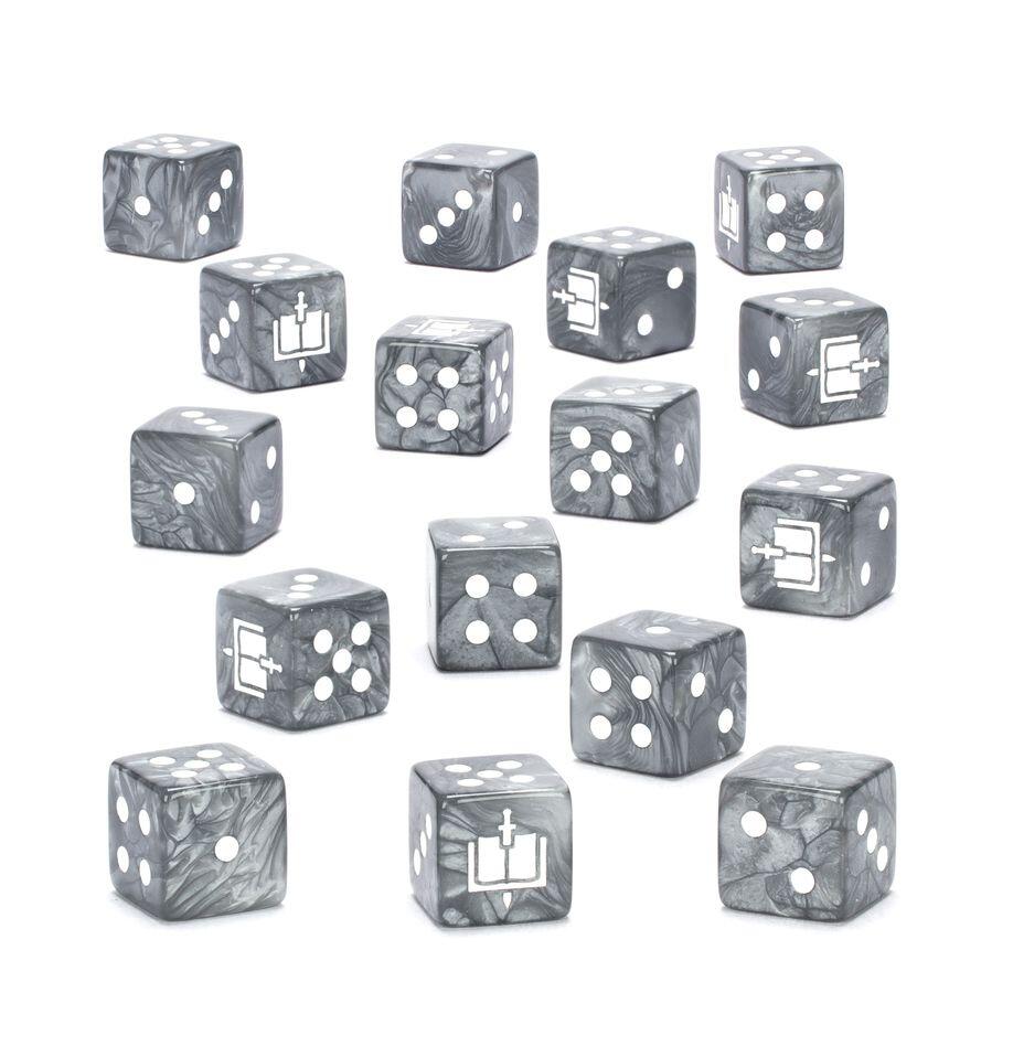 pearl gray dice with white pips grey knights emblem