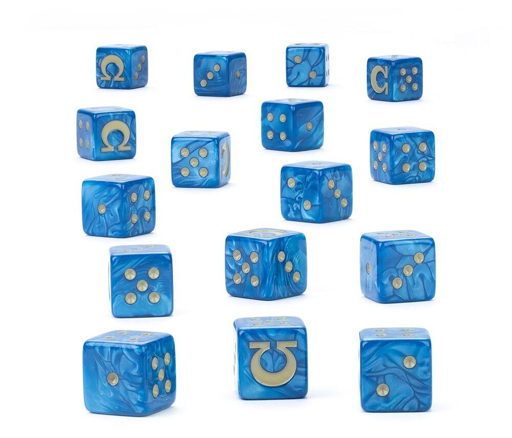 Ultramarines Dice Set (16) – pearlised blue & gold | Warmodels.co.uk