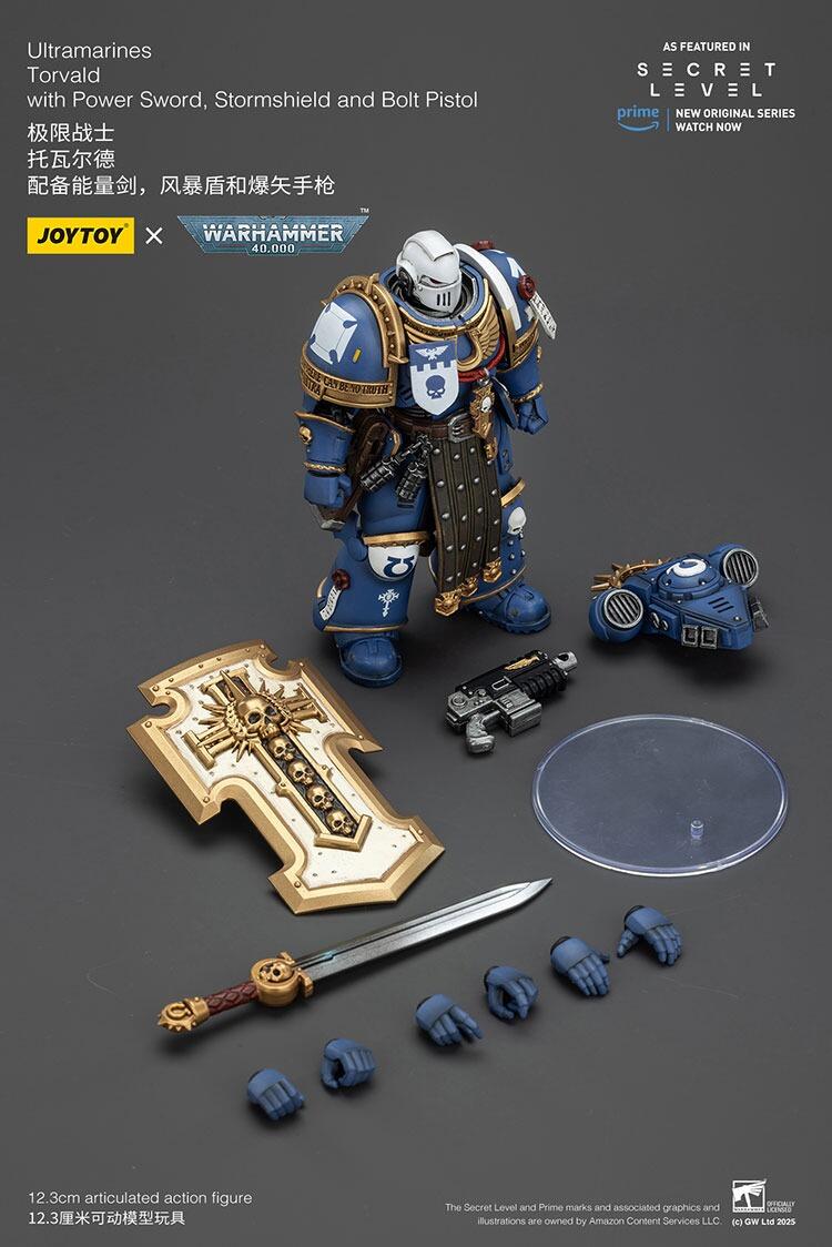 Torvald posed with bolt pistol and storm shield raised