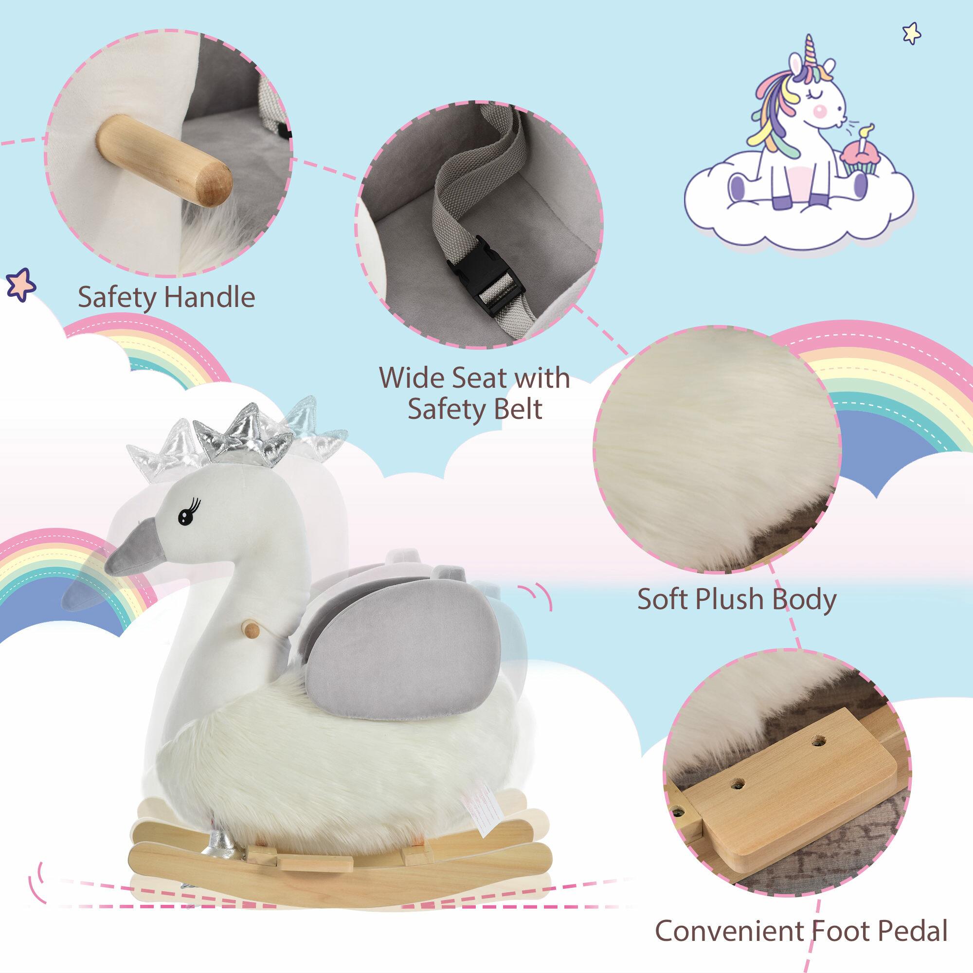 Rocking Swan Ride-On for Kids with Sounds, Plush Comfort & Safety Features