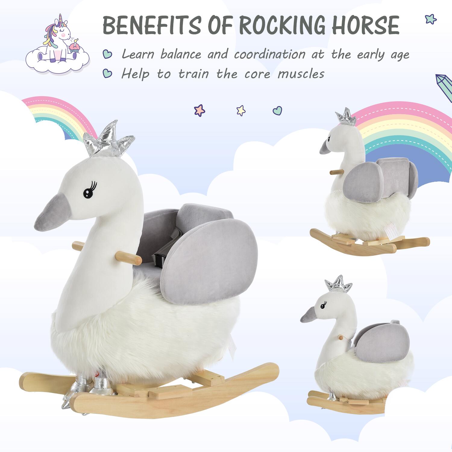 Rocking Swan Ride-On for Kids with Sounds, Plush Comfort & Safety Features