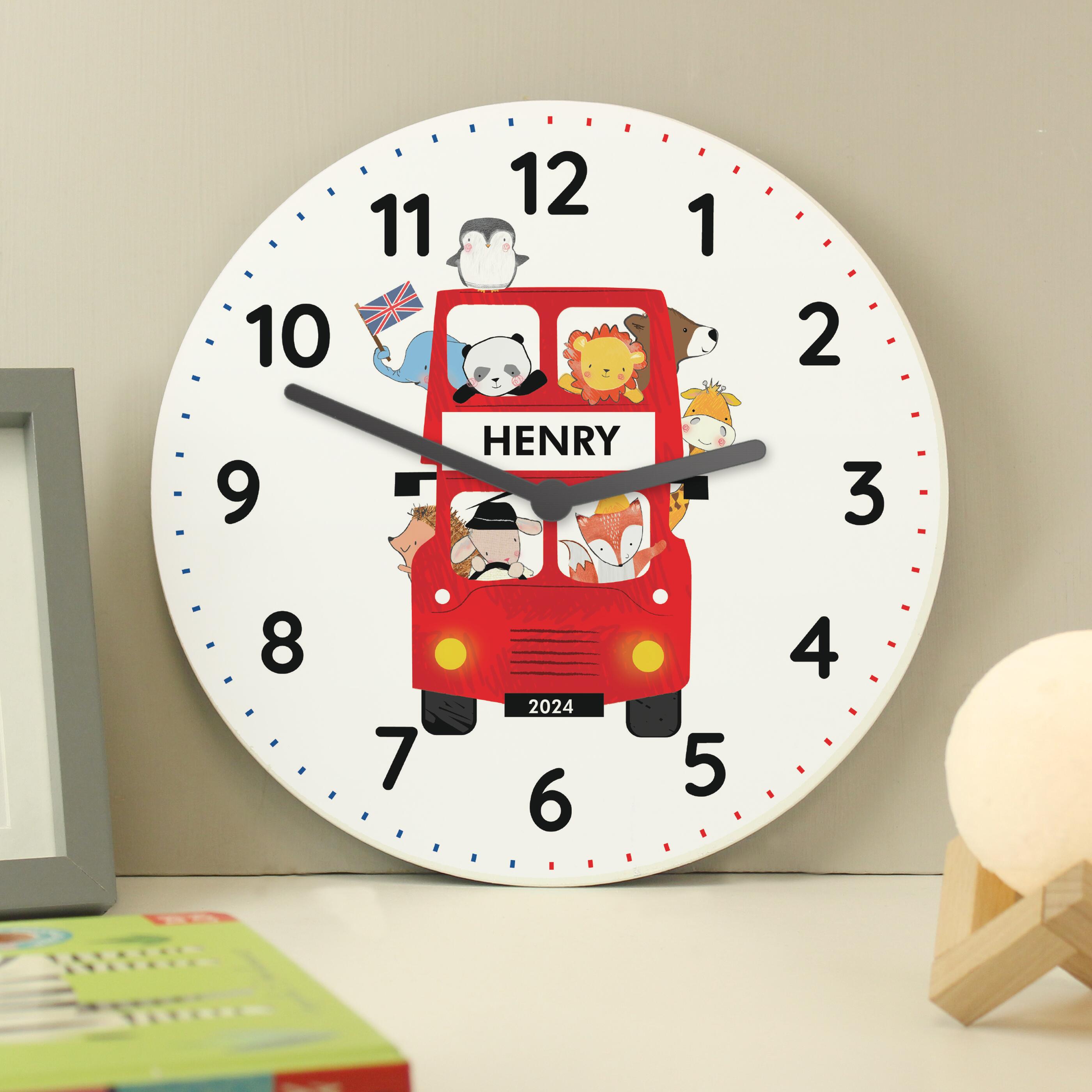 Catbus Clock Personalised London Animal Bus Wooden Clock