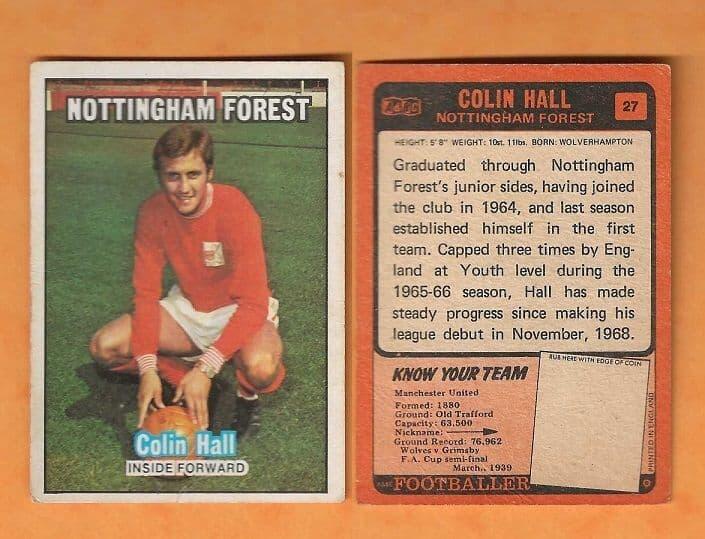 Nottingham Forest Colin Hall 27 A&BC 70-71