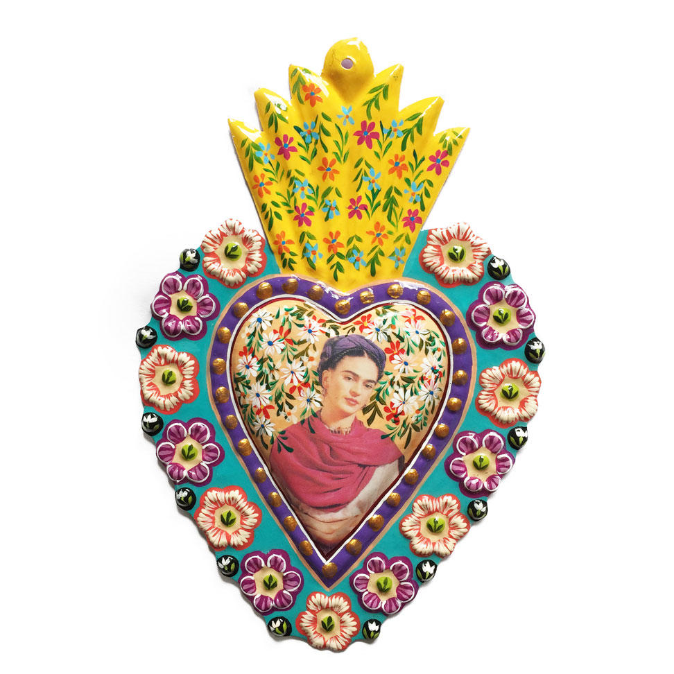 Frida Kahlo Handpainted Tin Heart