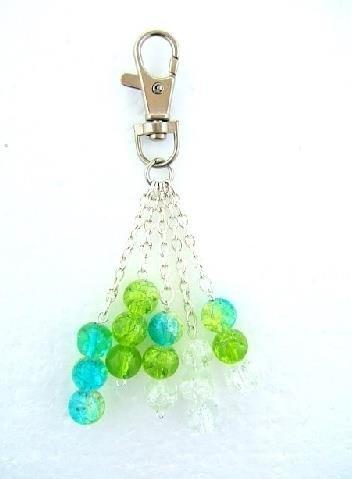 Handbag Charm Crackle Glaze Beads Green Turquoise & Chains -