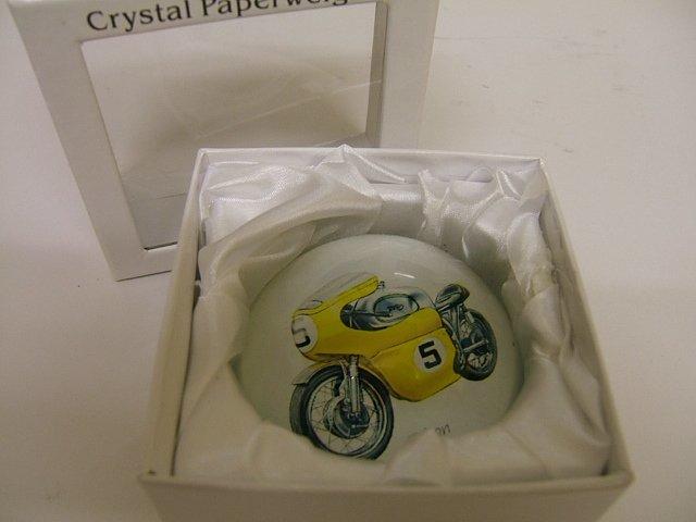 Glass Crystal Paperweight Motor Cycle Theme