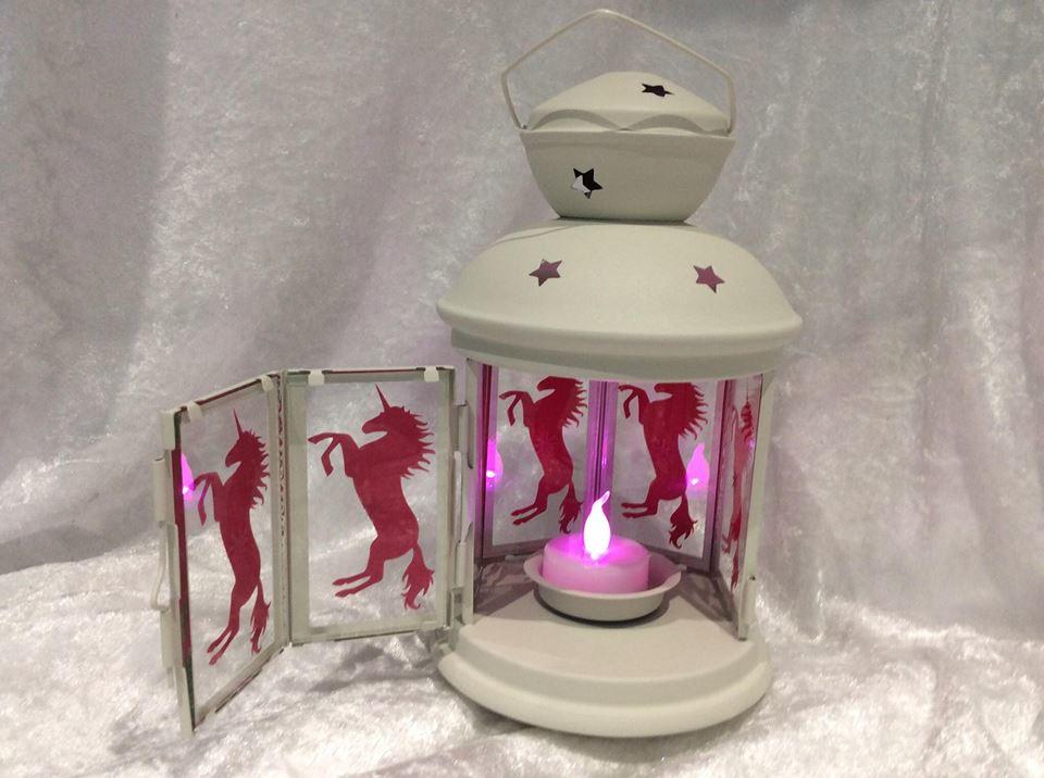 Unicorn Lanterns with Silhouette Designs and Coloured Tea Light
