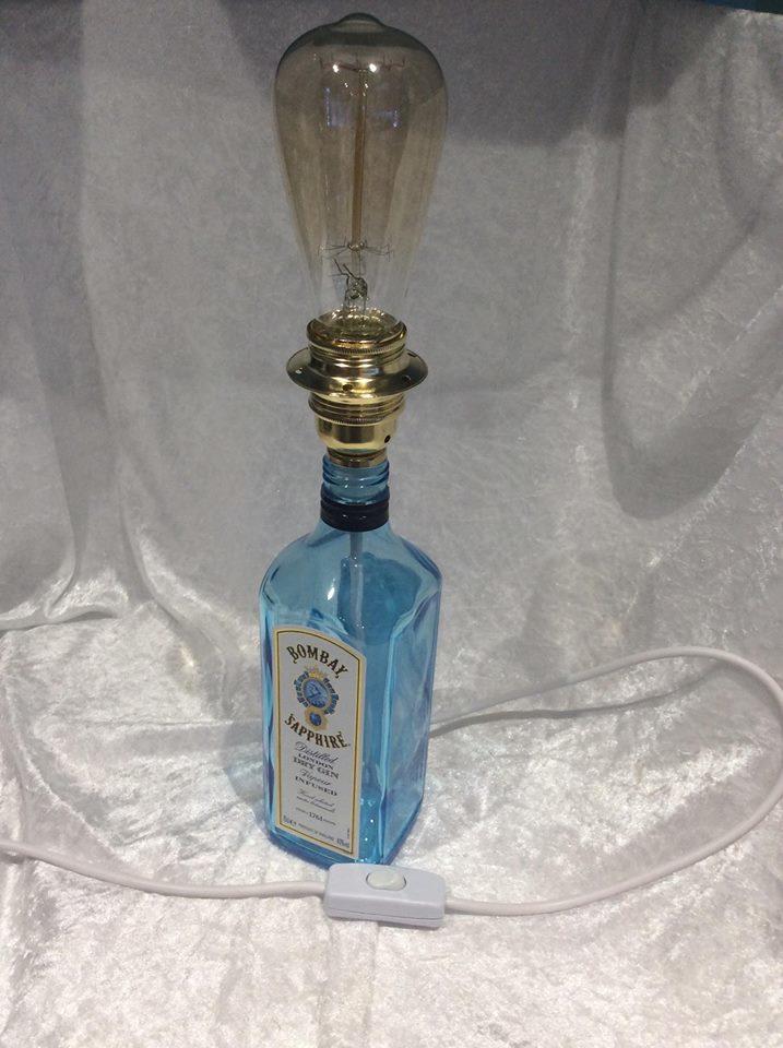 Upcycled Glass Bottle Table Lamp Bombay Sapphire Gin