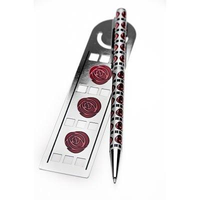 Pen and Bookmark Gift Set Mackintosh Rose Squares Design
