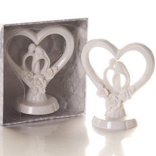 Porcelain Elegant Bride & Groom in Heart Cake Topper