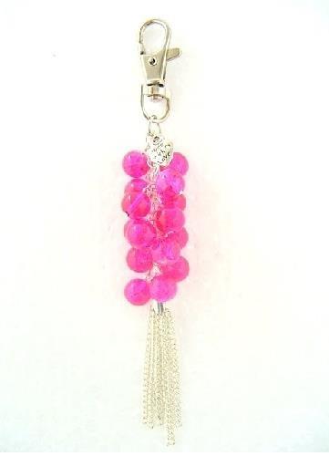 Handbag Charm Crackle Glaze Beads Pink with Chains