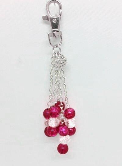 Handbag Charm Crackle Glaze Beads Shocking Pink Crystal