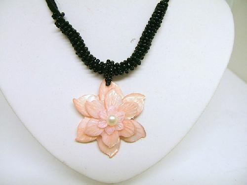 Ladies Coral Necklace Floral Pearl Light Pink