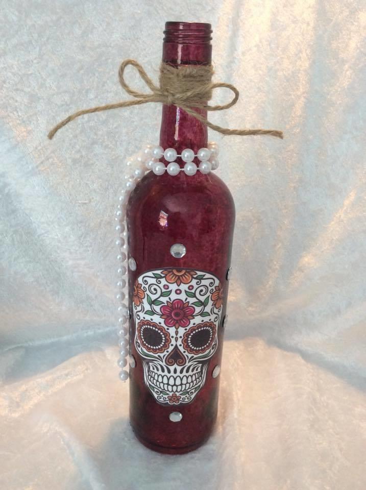 Day of the Dead Sugar Skull Bottle with Pearls