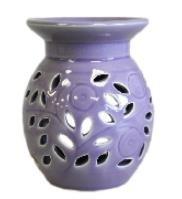 Oil Burner Ceramic Glazed Floral Pattern Lilac