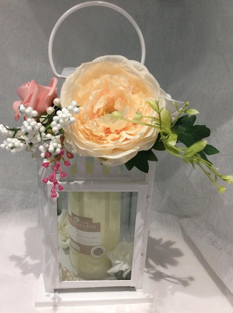 Floral Lantern with Scented Flameless Candle Peonies and Roses
